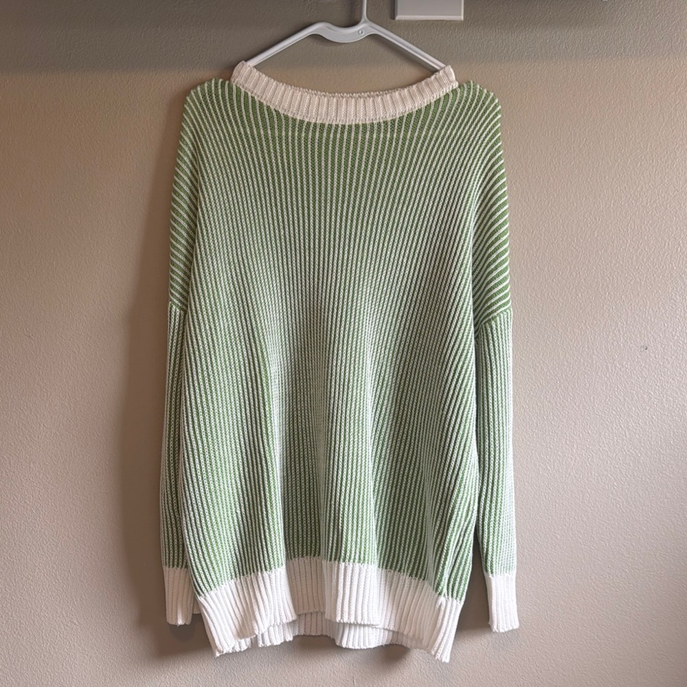 Green and White Women's Sweater